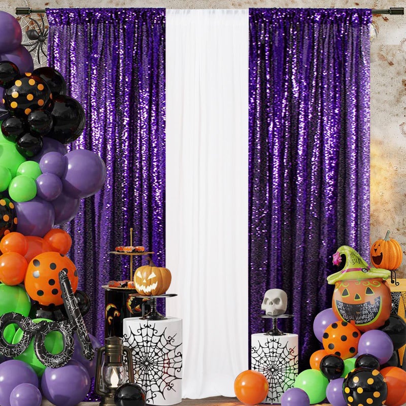 SquarePie Sequin Backdrop Curtain 2FT x 8FT Purple 2pcs Background for Wedding Halloween Party Christmas - Image 3